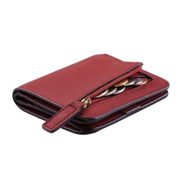Deep Red Leather Compact Wallet - Picture 2 of 5